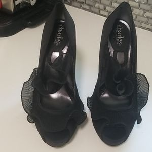 NWT Black Satin Heeled Evening Shoes